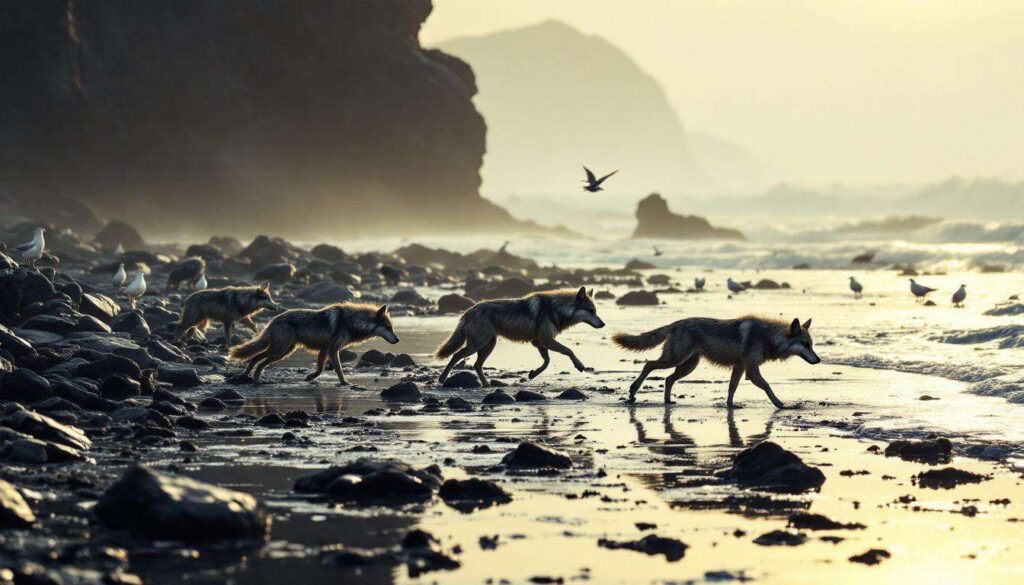 Coastal gray wolves display unexpected hunting behavior with unknown ecosystem impact
